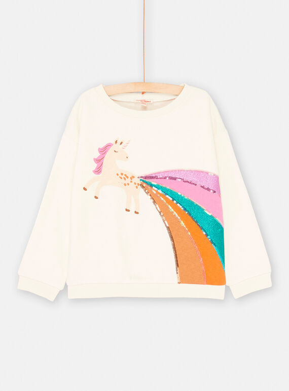 Sudadera de color crudo con dibujo de unicornio para niña SAVERSWEA / 23W901J1SWE001
